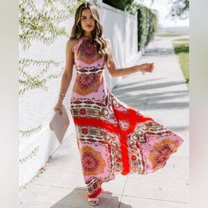 Reina Printed Halter Maxi Large